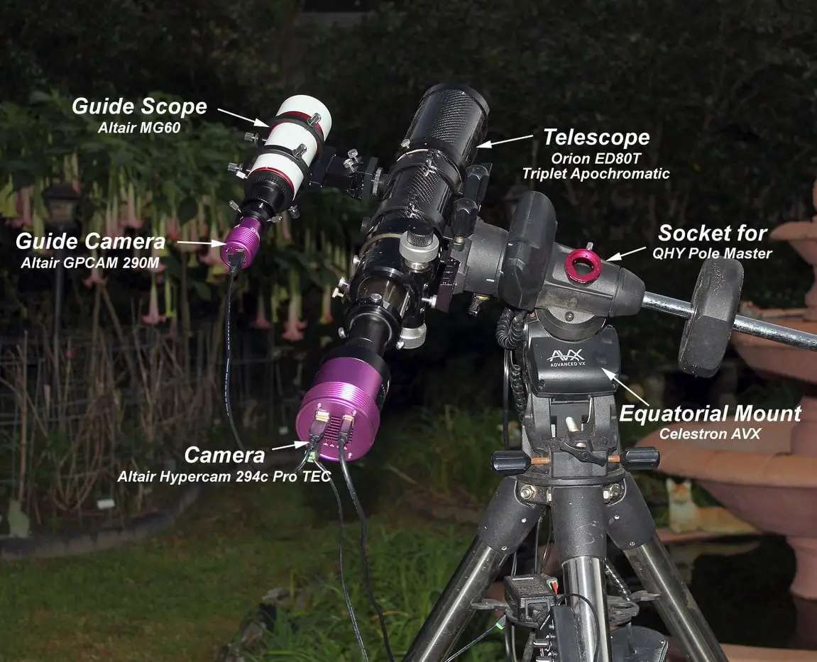 Orion ED80T telescope with Celestron Advanced VX mount for astrophotography (by Patrick Prokop)