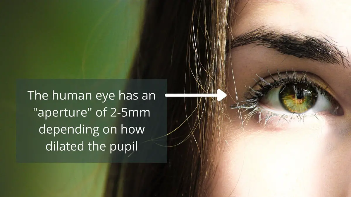 Aperture Illustration 2- The human eye has an aperture of 2-5mm depending on how dilated the pupil