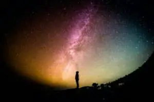 silhouette of person looking at milky way space astronomy for kids