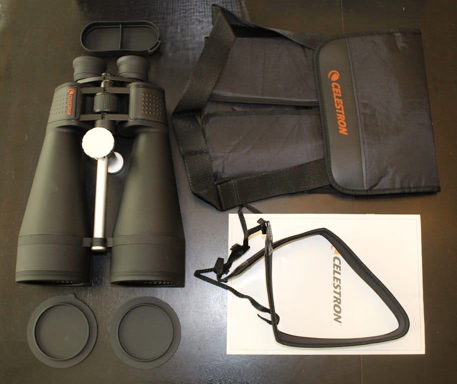 celestron skymaster 20x80 binoculars - top view of what's in the box